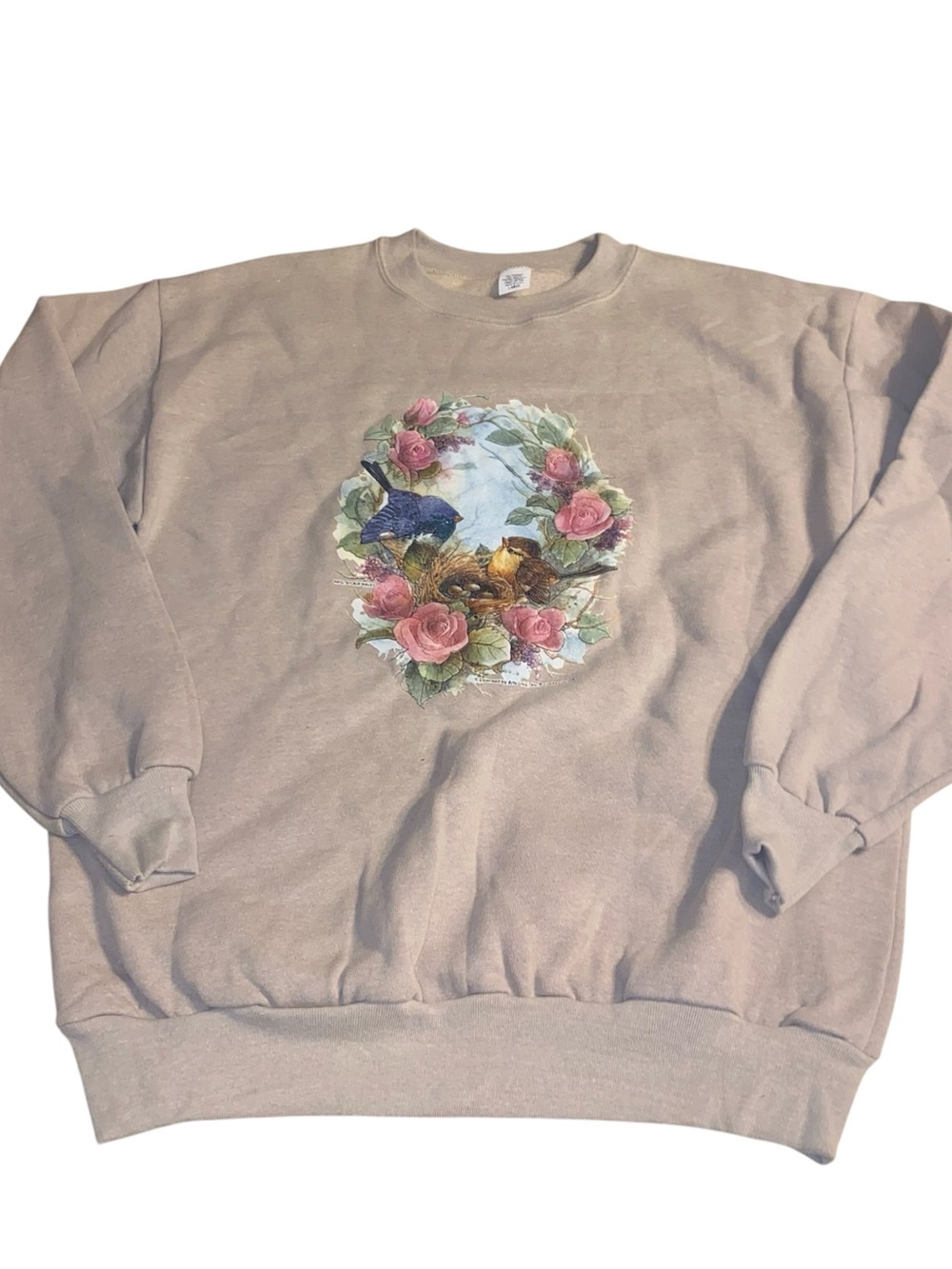 Vintage 1990’s Airwaves Nature Birds Roses Pullover Sweatshirt Unisex Large